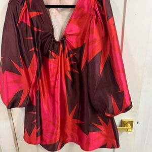 CROSBY by Mollie‎ Burch Red and Black Graphic Long Sleeve Dress